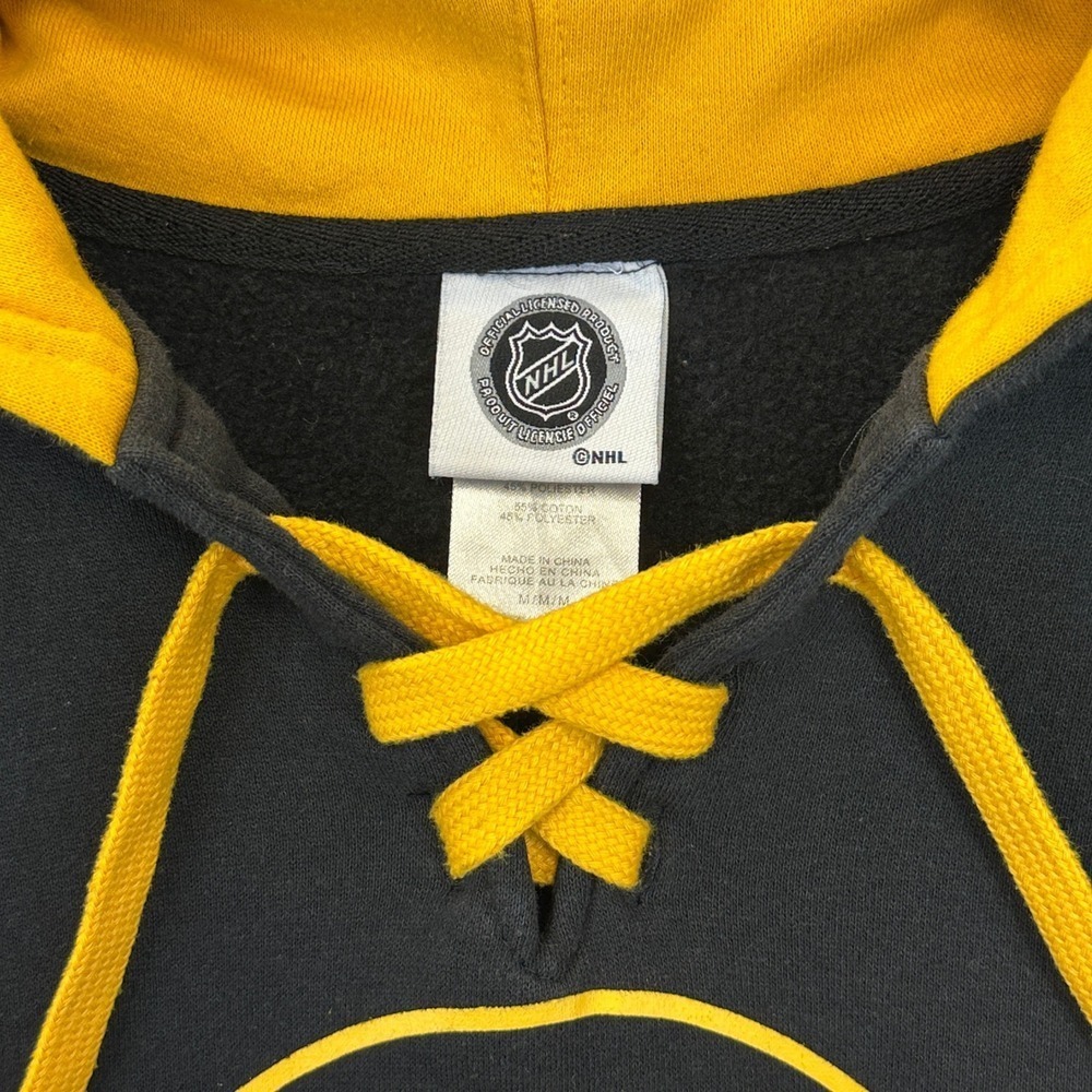 NHL Boston Bruins Hoodie Mens Medium Black Yellow Lace Up Hockey Sweatshirt - Picture 5 of 8